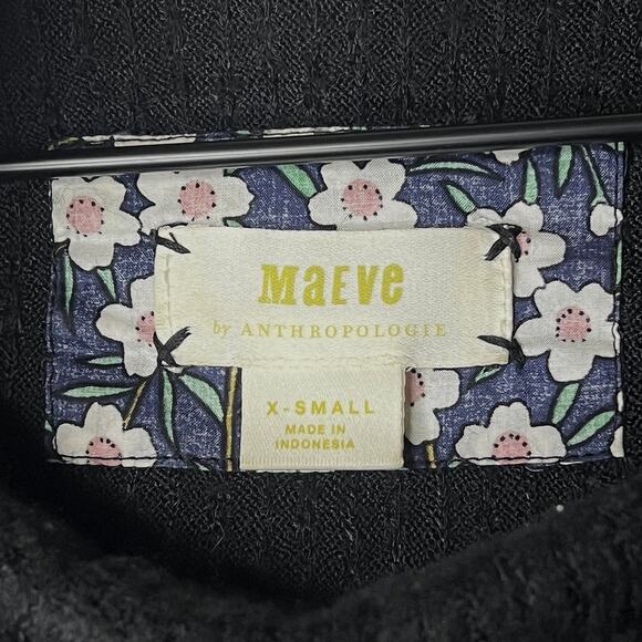 Maeve Anthropologie Addie Ruffled Hacci Sweater Black XS Boho Bohemian Cozy Soft - Picture 8 of 11